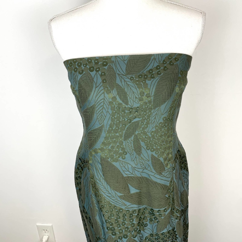 Margon Italy Leaf Patterned Jacquard Strapless Dress In Green Size Small - Picture 3 of 10